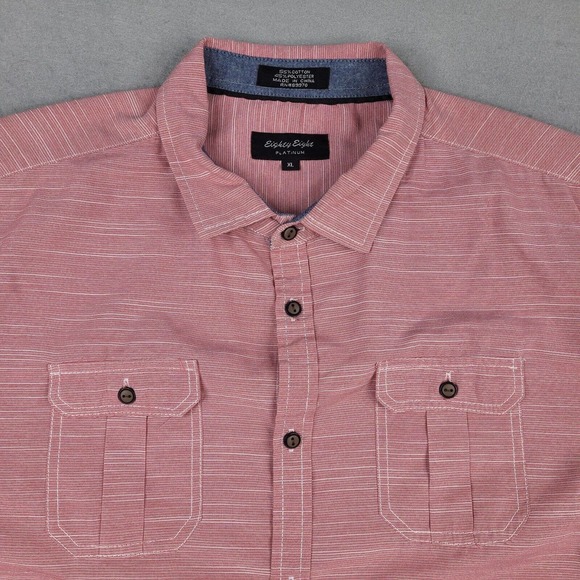 Eighty Eight Shirt Men's XL Red Striped Platinum Short Sleeve Button Down - Picture 2 of 11